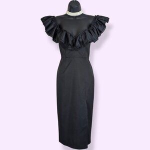 Elle Zeitoune Ruffled Neckline Side Split Dress